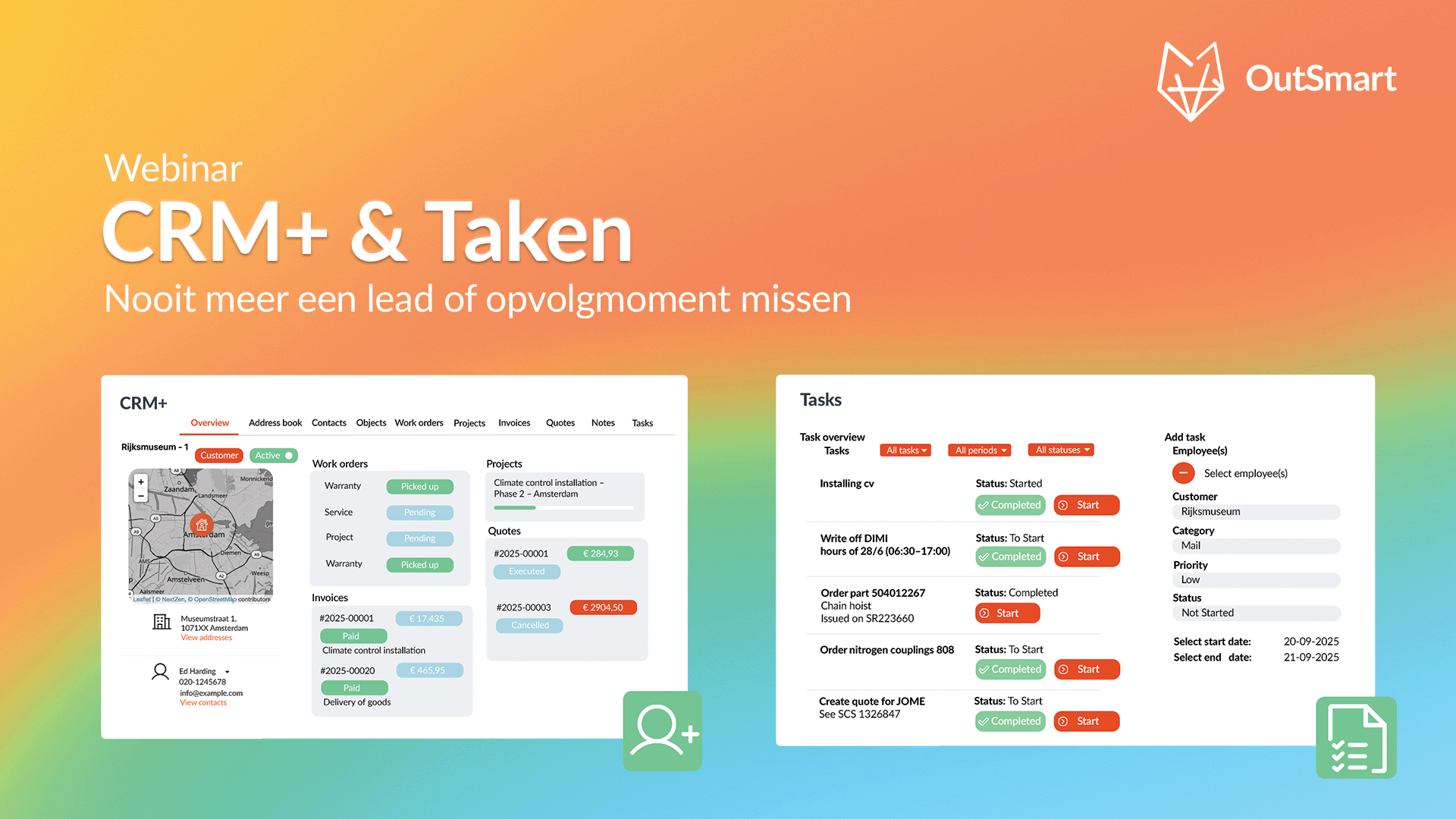 Taken & CRM+ in OutSmart: alles uit het webinar op een rij